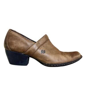 Born Brown Leather Kinney Loafer Clog Square Toe Distressed Look Women's Size 9
